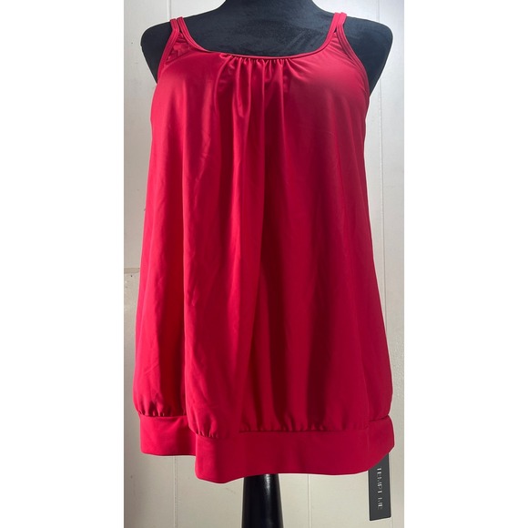 Tempt Me Red Swim Top Adjustable Straps Shirred Blouson Tankini Top XL New - Picture 1 of 8